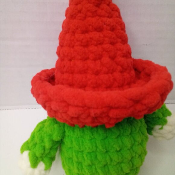 Crochet Gnome Elf Christmas Red Green 8" Handmade - Picture 13 of 14